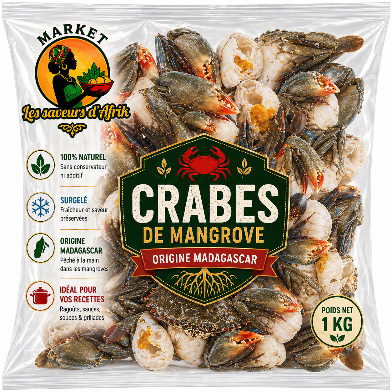 Crabes de Mangrove – Origine Madagascar Surgelés 100% Naturel 1kg