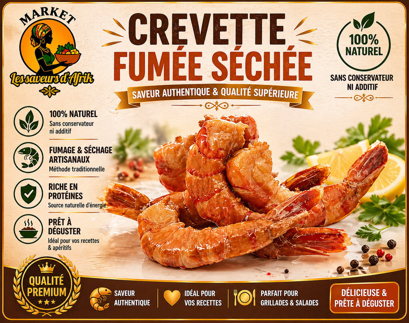 Crevette Fumée Séchée – Saveur Authentique & Qualité Supérieure 100% Naturel