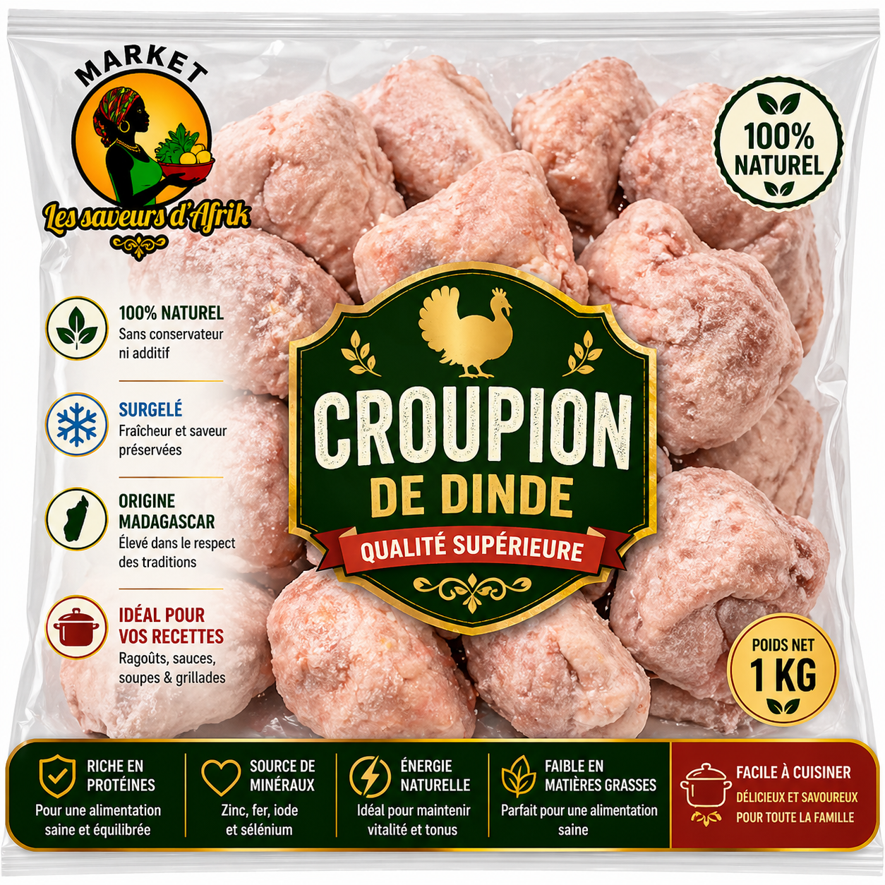 Croupion de Dinde Surgelé – Qualité Supérieure Origine Madagascar 100% Naturel 1kg