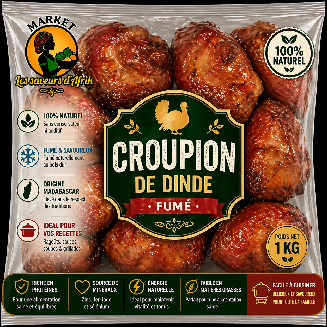 Croupion de Dinde Fumé – Origine Madagascar 100% Naturel 1kg