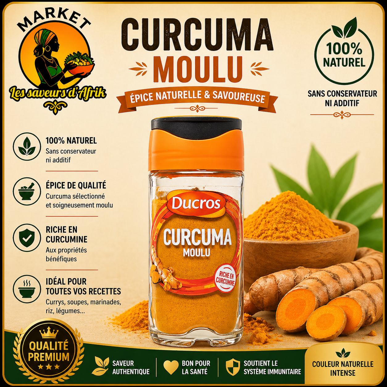 Curcuma Moulu Ducros – Épice Naturelle & Savoureuse 100% Naturel