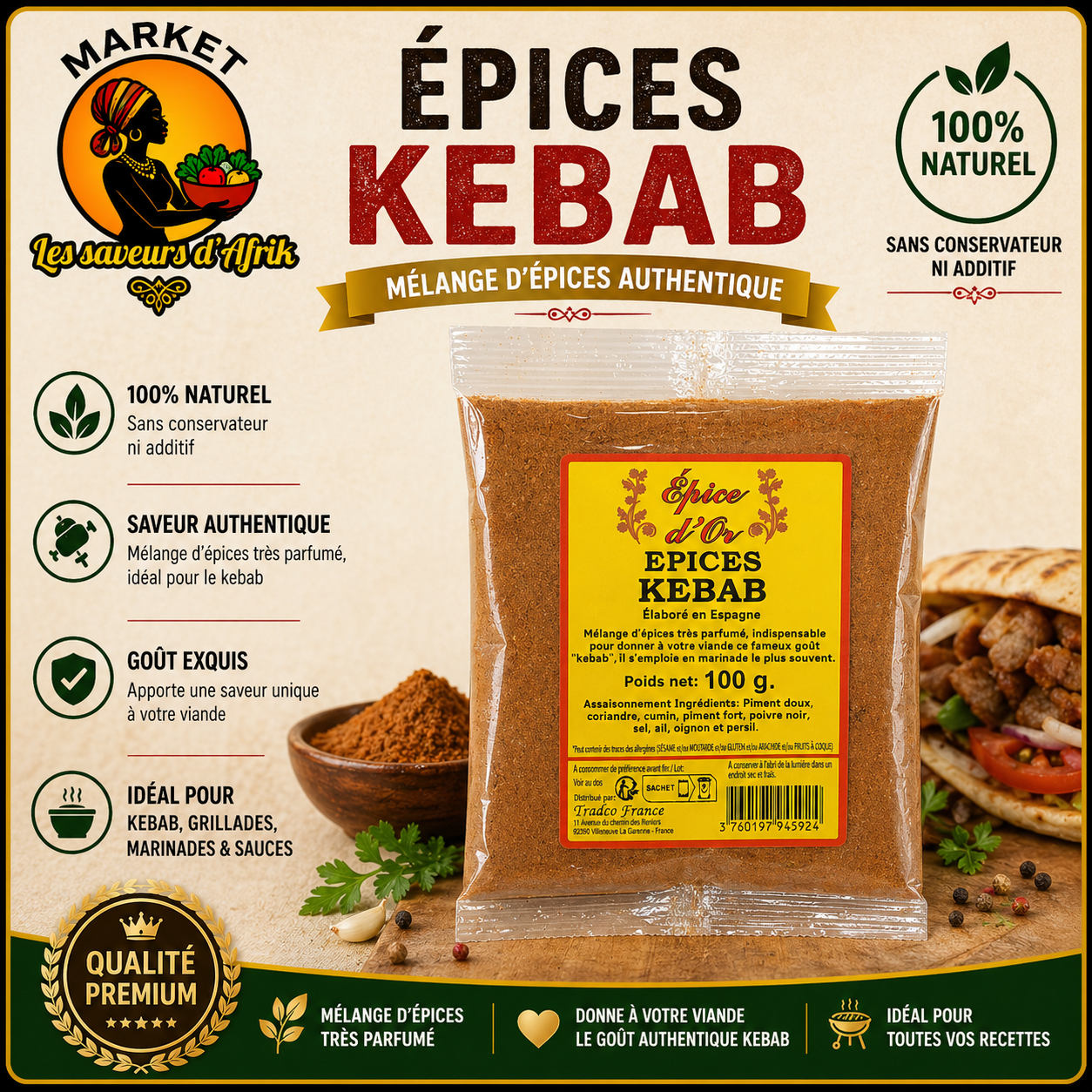 Épices Kebab – Épice d’Or Mélange Authentique 100% Naturel 100g
