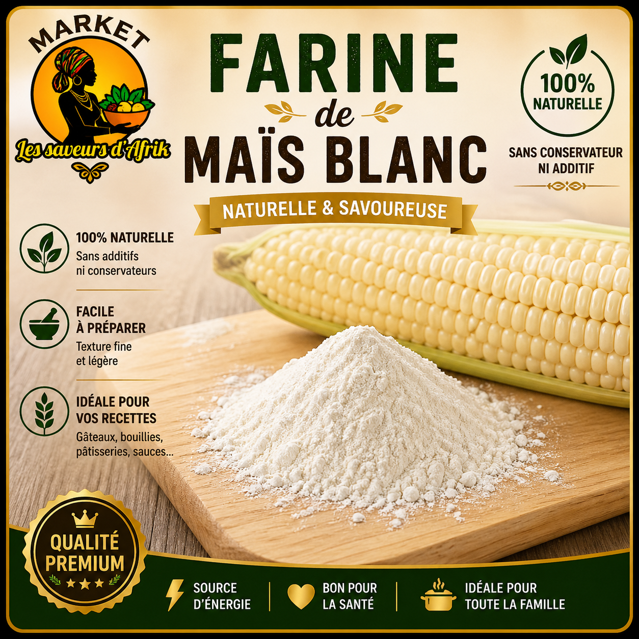 Farine de Maïs Blanc – Naturelle & Savoureuse 100% Naturelle