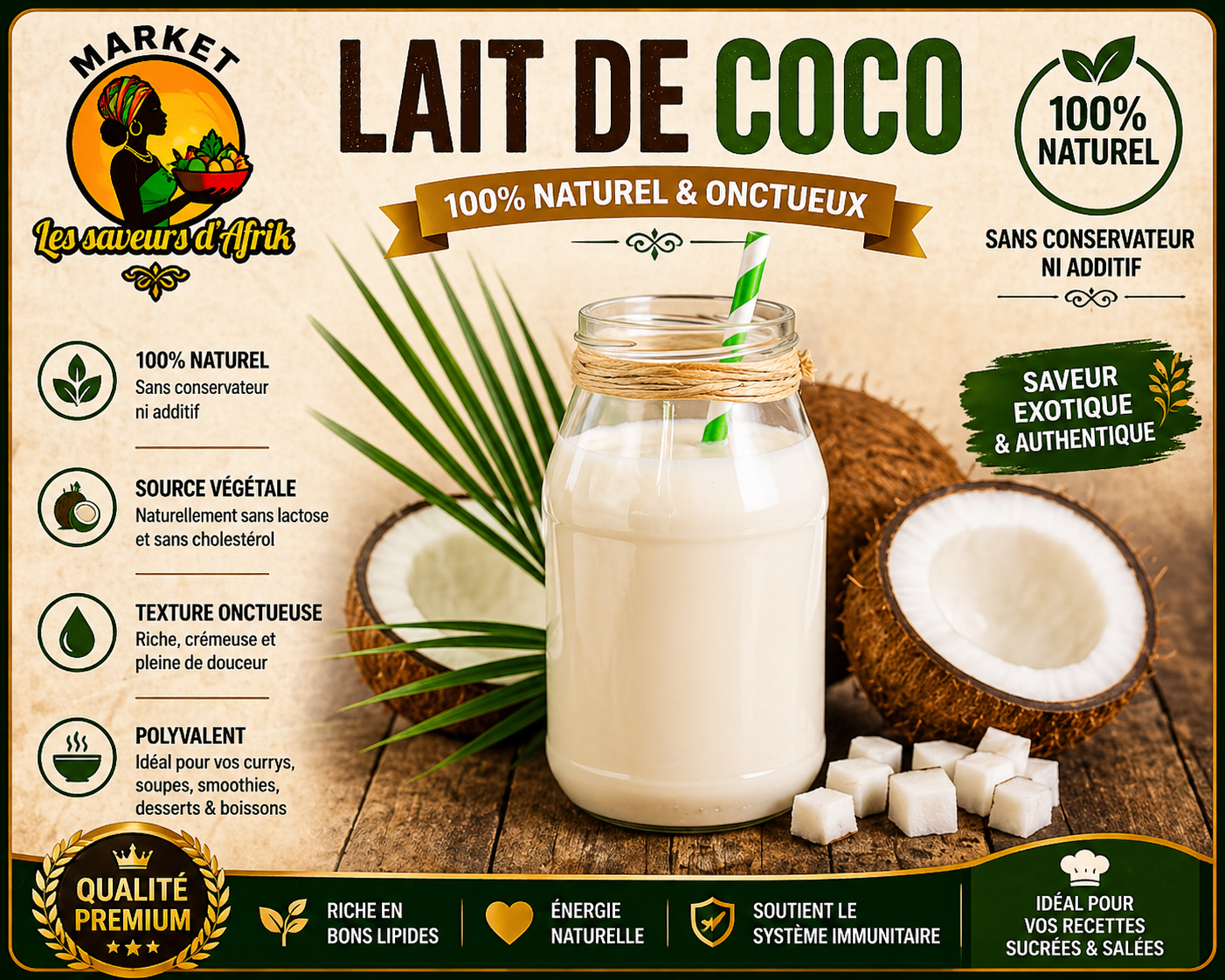 Lait de Coco – 100% Naturel & Onctueux Saveur Exotique & Authentique