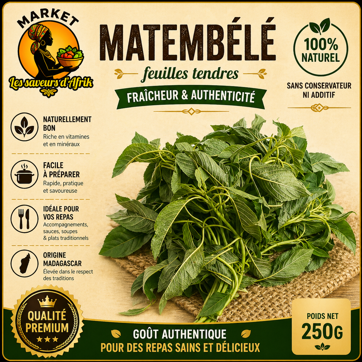 Matembélé – Feuilles Tendres Fraîcheur & Authenticité 100% Naturel 250g