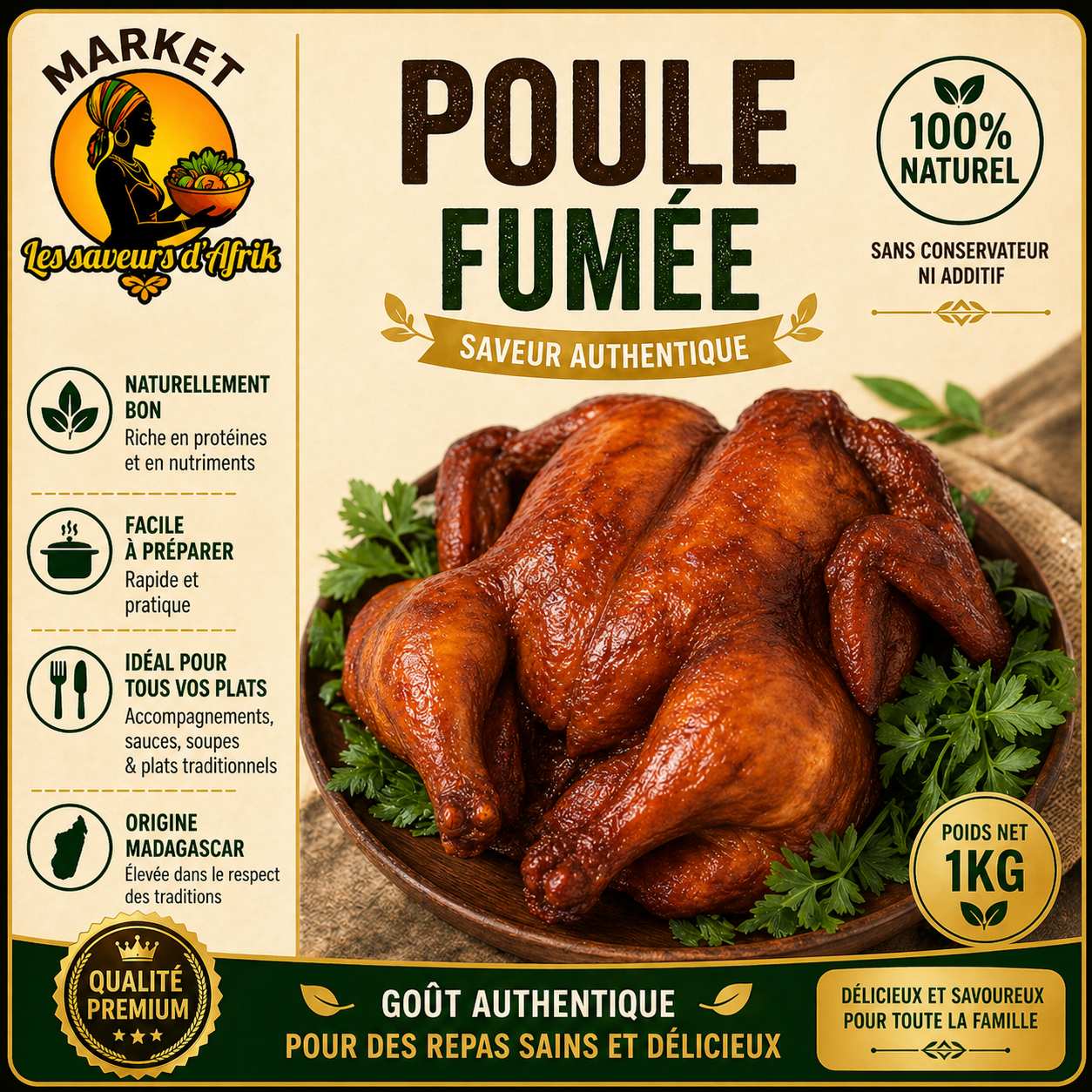 Poule Fumée – Saveur Authentique Origine Madagascar 100% Naturel 1kg