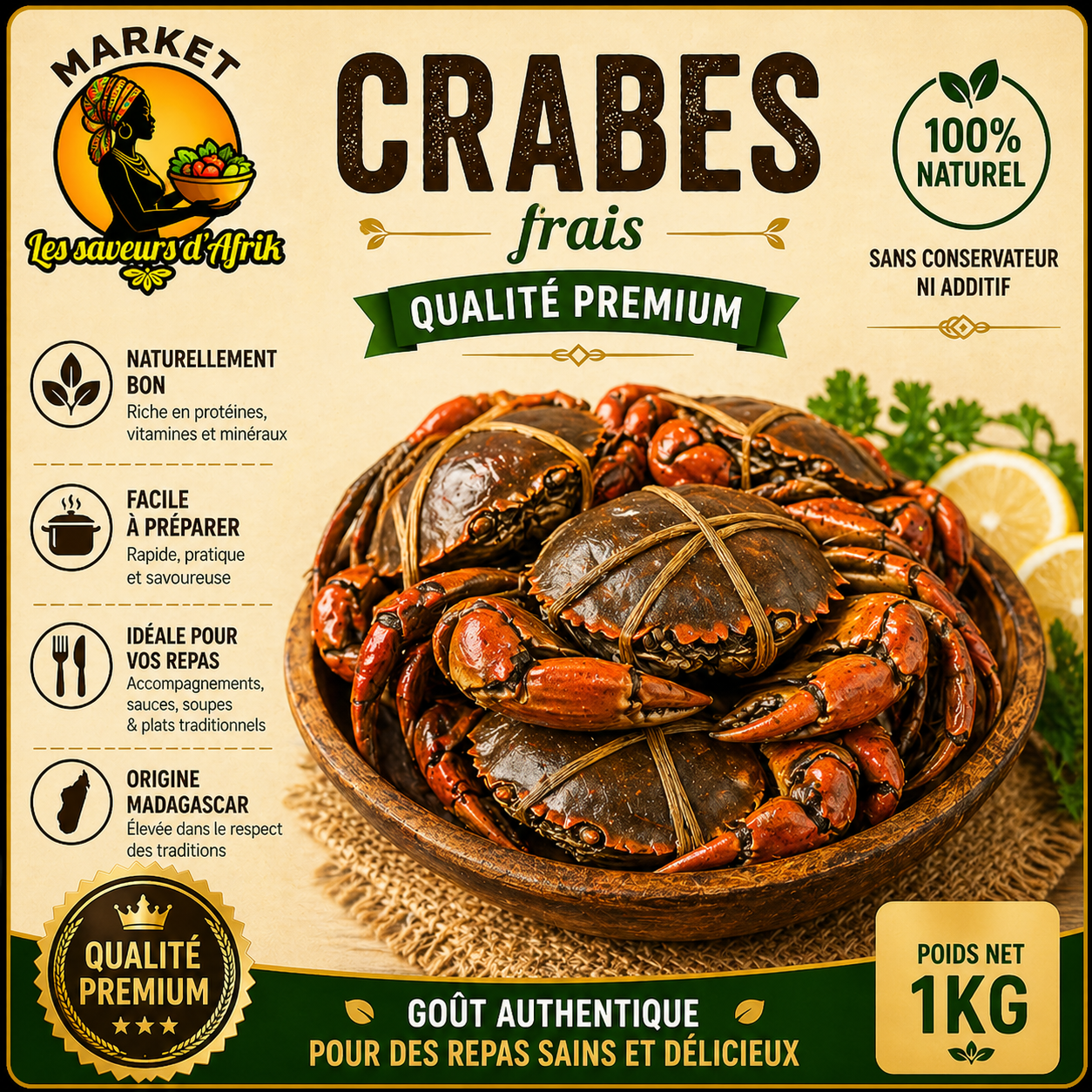 Crabes Frais – Qualité Premium Origine Madagascar 100% Naturel 1kg