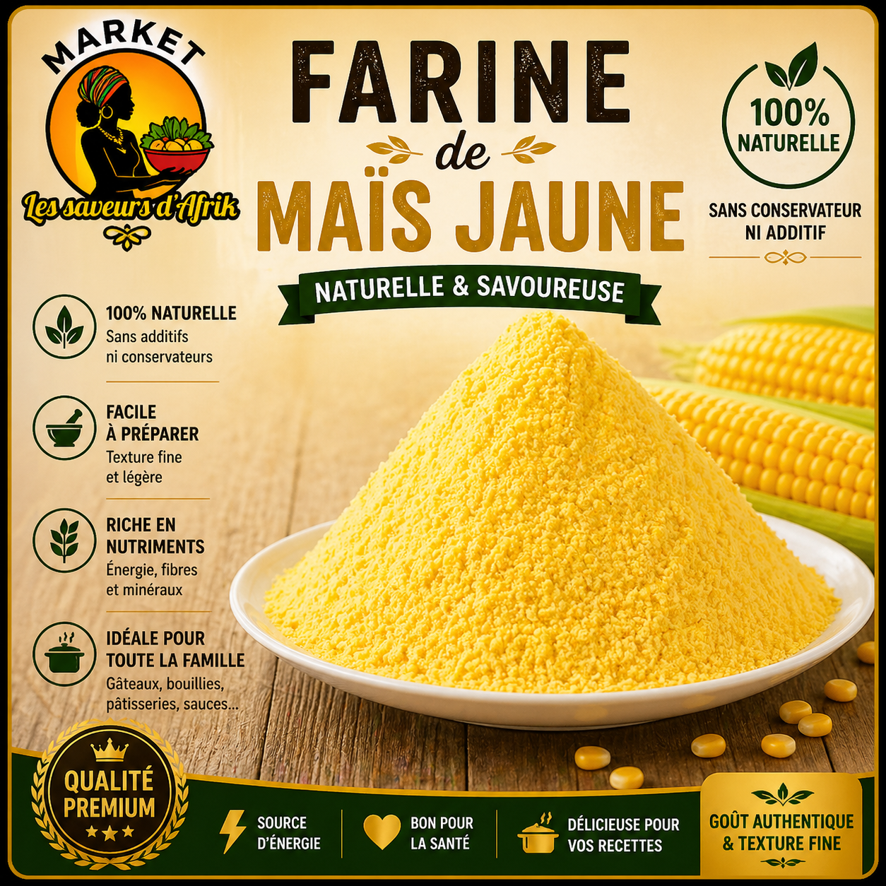 Farine de Maïs Jaune – Naturelle & Savoureuse 100% Naturelle